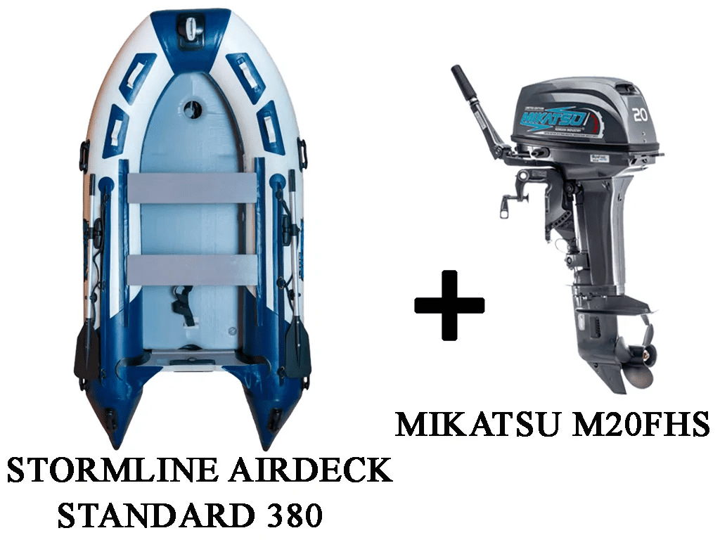 Лодка ПВХ STORMLINE AIRDECK STANDARD 380 + 2х-тактный лодочный мотор MIKATSU M20FHS в Южно-Сахалинске