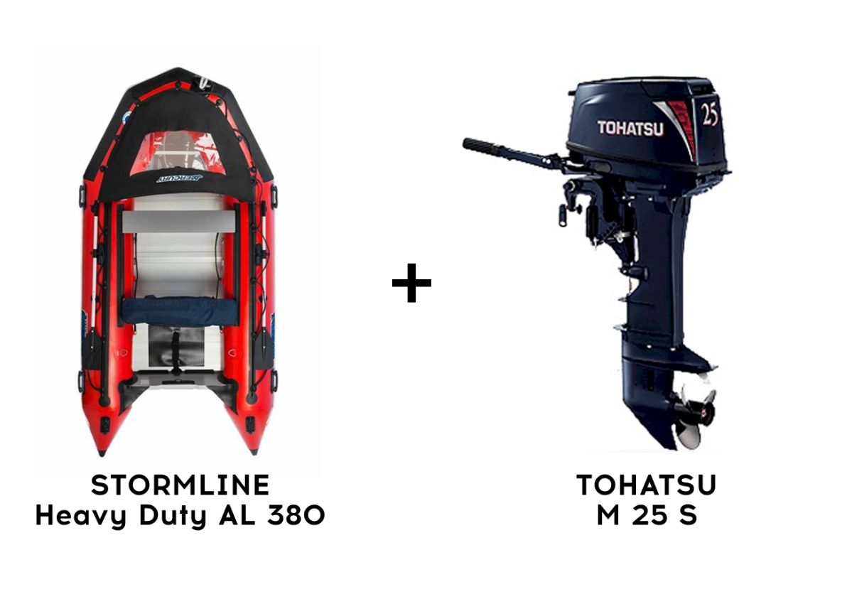 Лодка ПВХ STORMLINE Heavy Duty AL 380 + 2х-тактный лодочный мотор TOHATSU M 25 S в Ижевске